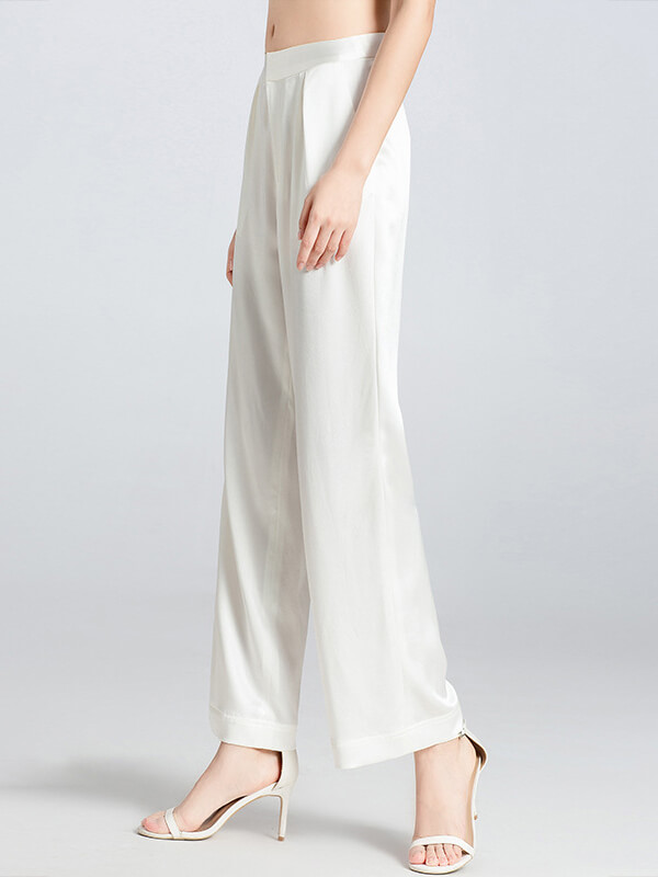 Womens Loose Wide-leg Straight Silk Long Pants