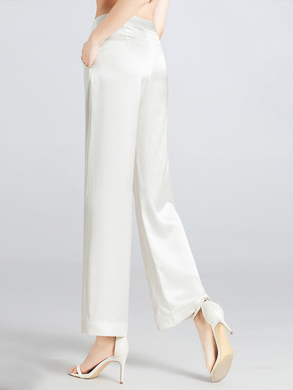 Womens Loose Wide-leg Straight Silk Long Pants