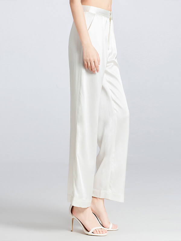 Womens Loose Wide-leg Straight Silk Long Pants