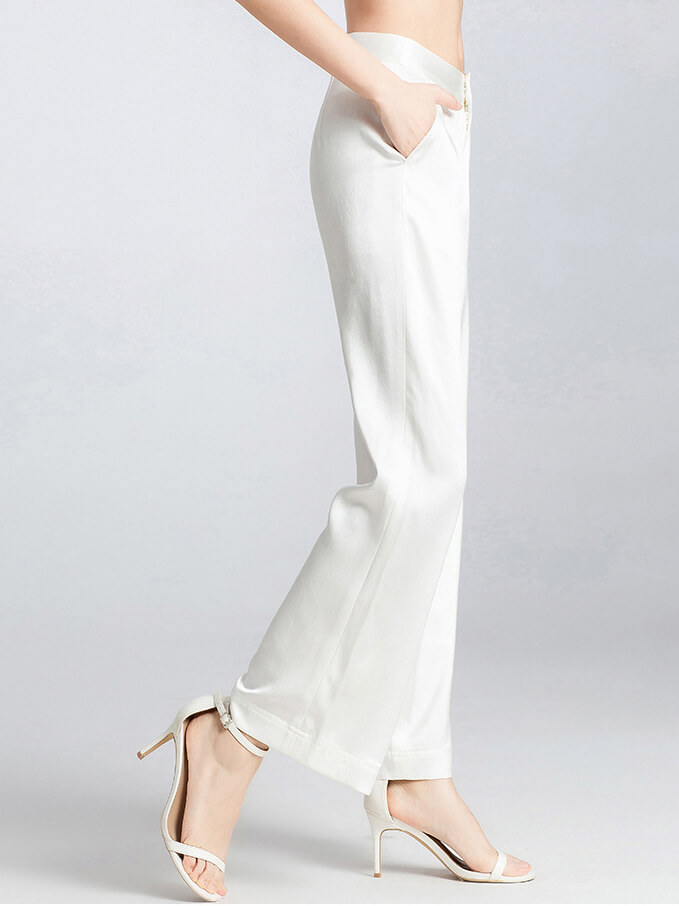 Womens Loose Wide-leg Straight Silk Long Pants