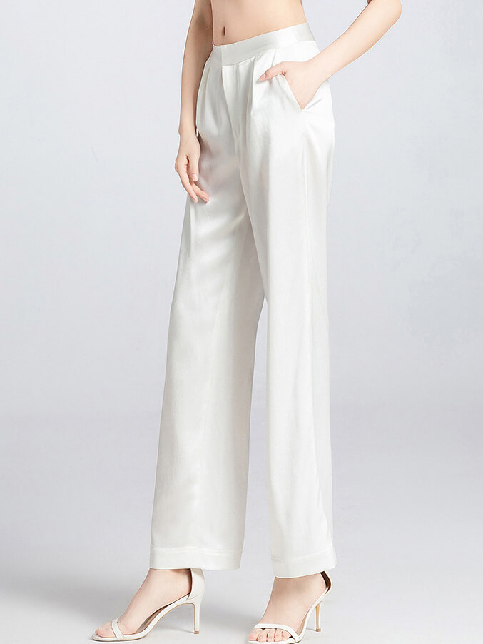 Womens Loose Wide-leg Straight Silk Long Pants