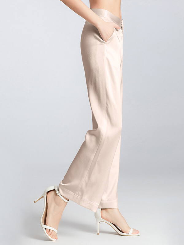 Womens Loose Wide-leg Straight Silk Long Pants