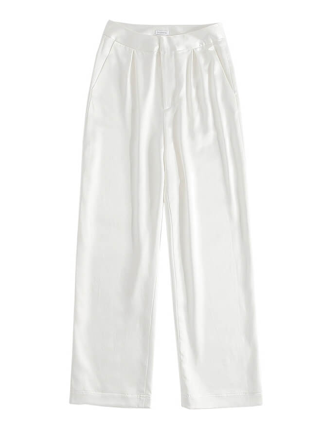 Womens Loose Wide-leg Straight Silk Long Pants