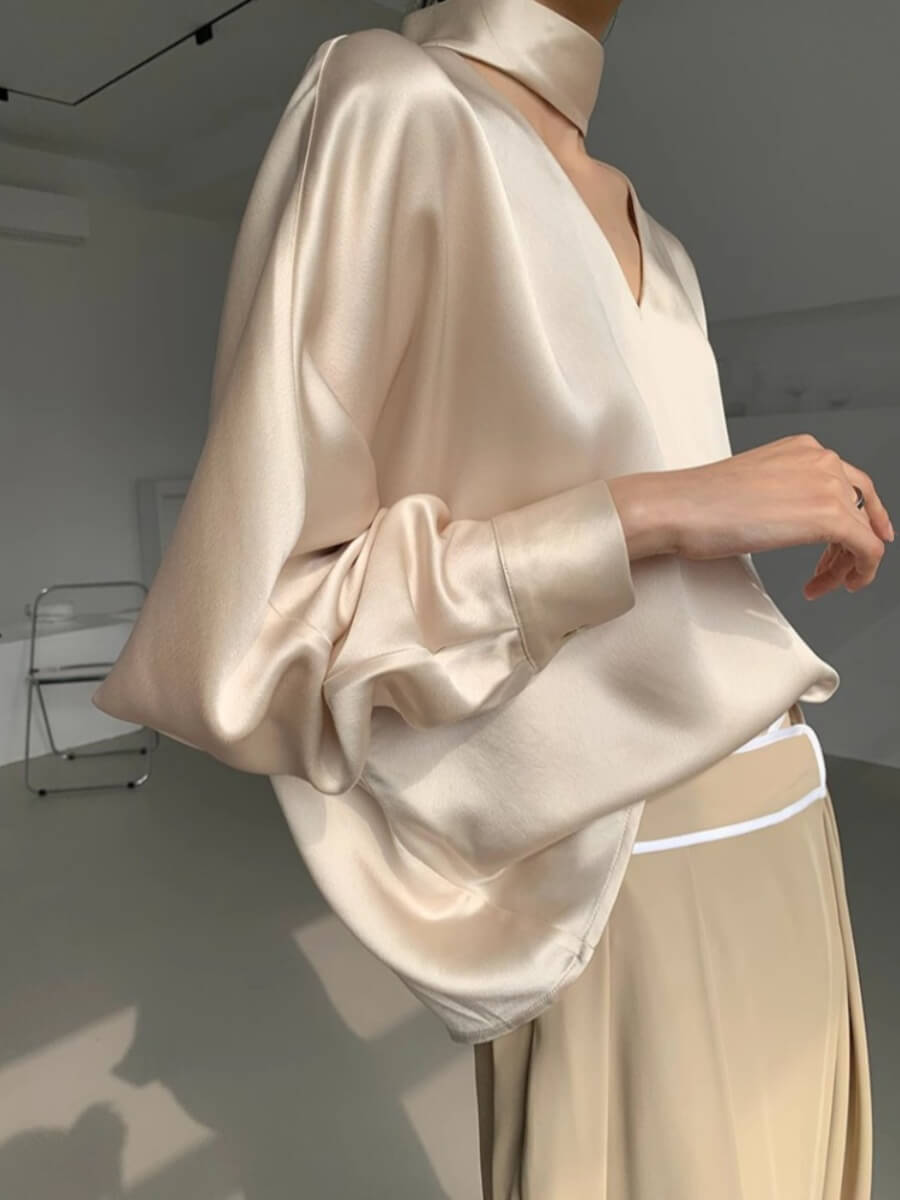 22 Momme Women Stylish Pleated Neck Sleeveless Silk Shirts