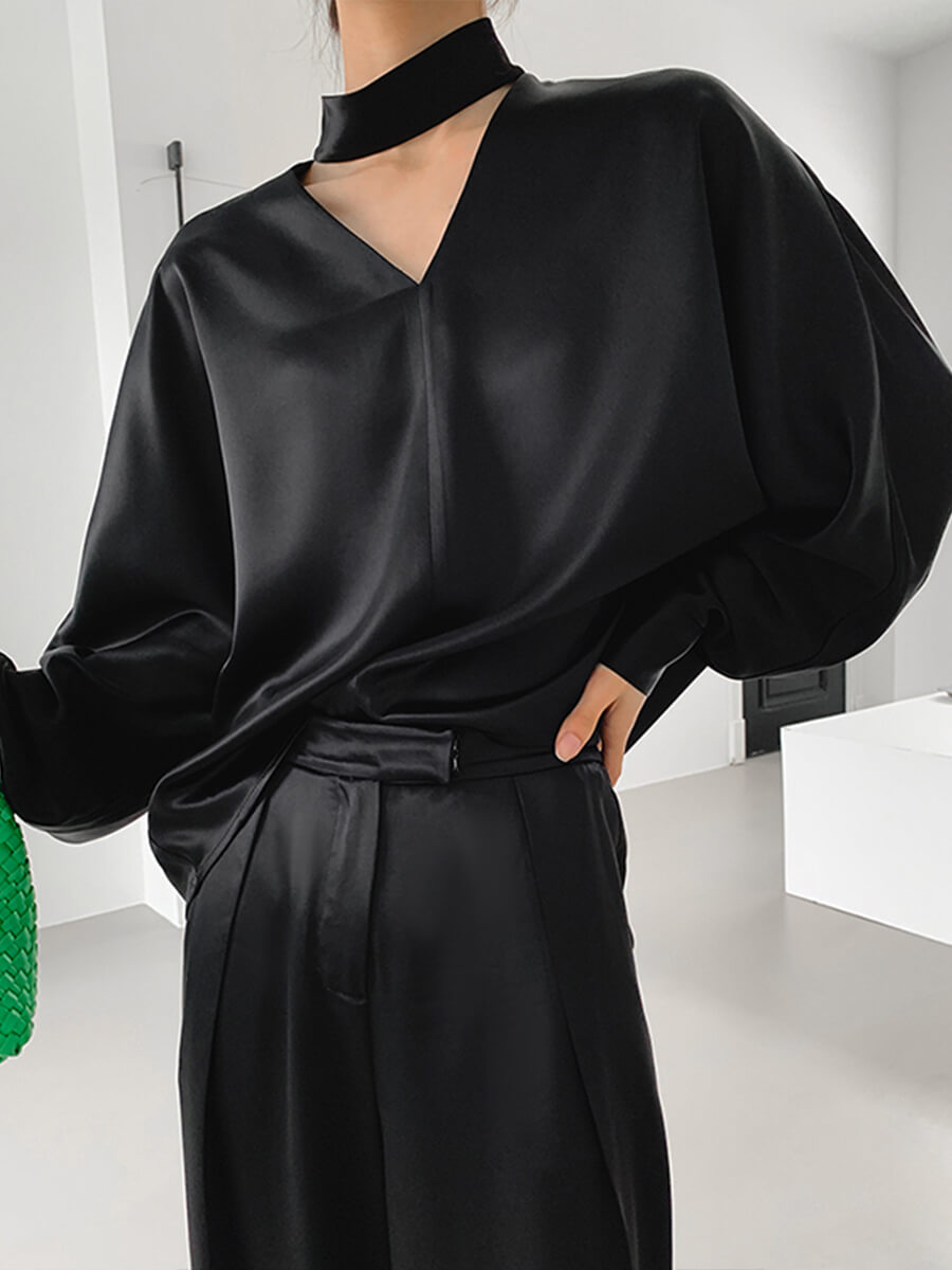 22 Momme Women Stylish Pleated Neck Sleeveless Silk Shirts