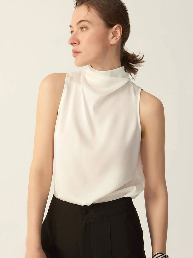 (image for) 22 Momme Women High Neck Pile Collar Silk Tank Top