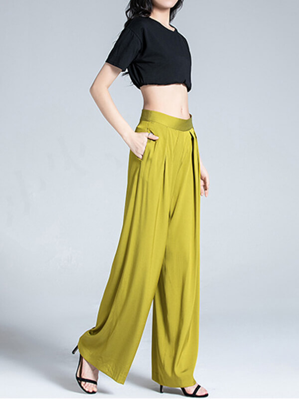 Mulberry Silk Long Wide Leg Silk Pants for Women