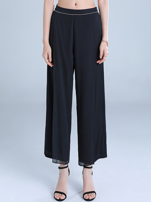 Black Summer Lightweight Silk Wide Leg Pants for Women