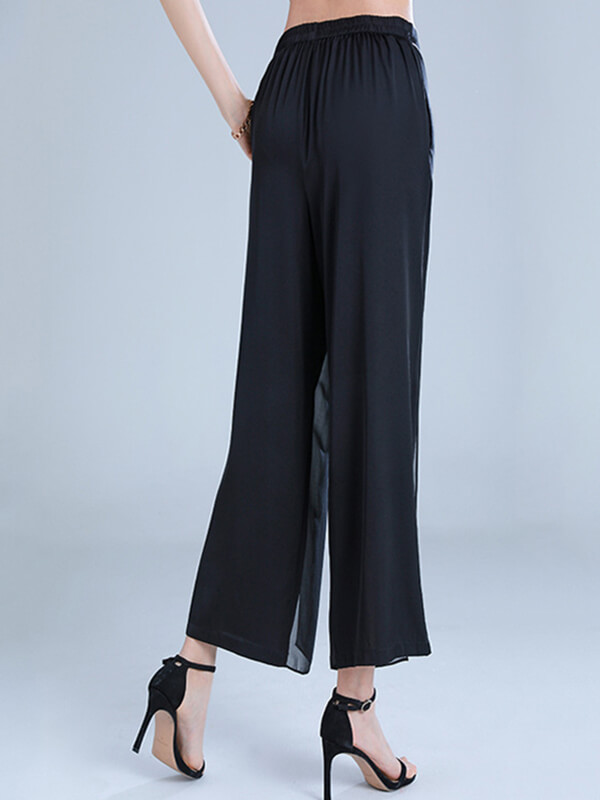 Black Summer Lightweight Silk Wide Leg Pants for Women