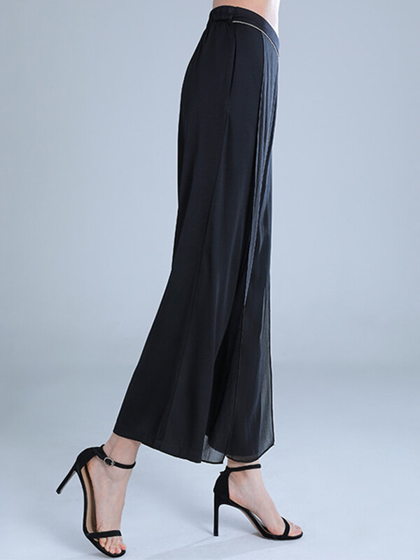 Black Summer Lightweight Silk Wide Leg Pants for Women