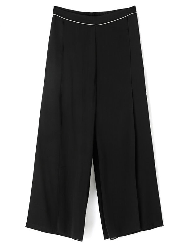 Black Summer Lightweight Silk Wide Leg Pants for Women