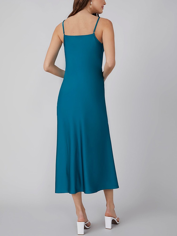 22 Momme Sexy Cowl Neck Silk Midi Dress With Side Slit