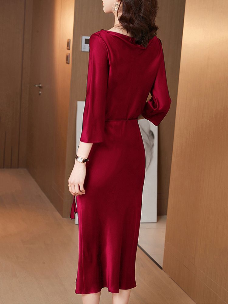 22 Momme Cowl Neck Long Silk Dress with Sleeves
