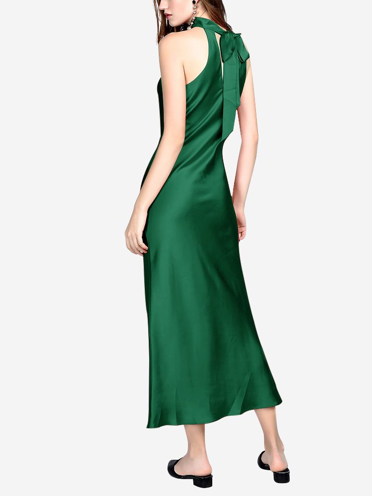 22 Momme Sexy Long Silk Halter Dress For Women