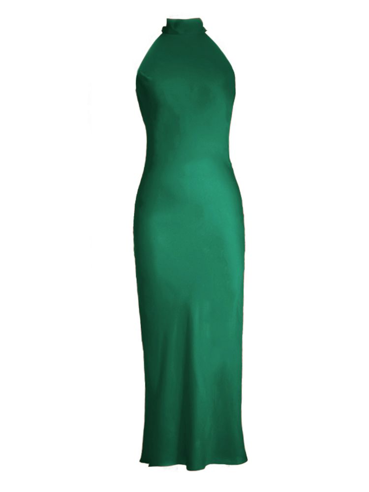 22 Momme Sexy Long Silk Halter Dress For Women