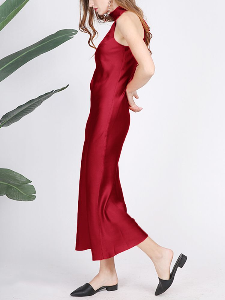 22 Momme Sexy Long Silk Halter Dress For Women