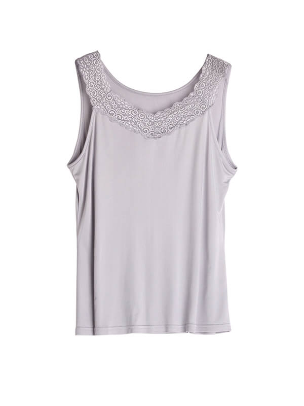 Women Sleeveless Silk Knitted Vest With Soft Lace Straps