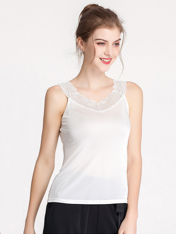 Women Sleeveless Silk Knitted Vest With Soft Lace Straps