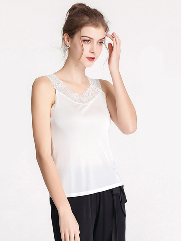 Women Sleeveless Silk Knitted Vest With Soft Lace Straps