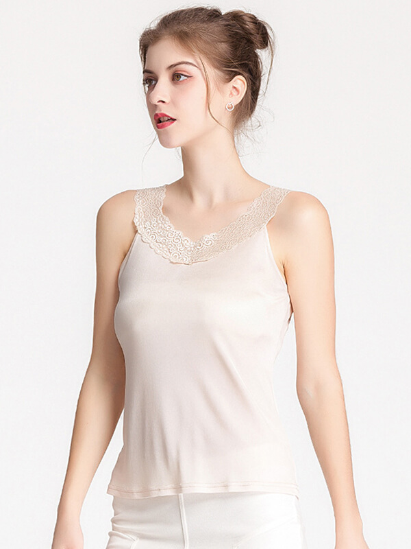 Women Sleeveless Silk Knitted Vest With Soft Lace Straps