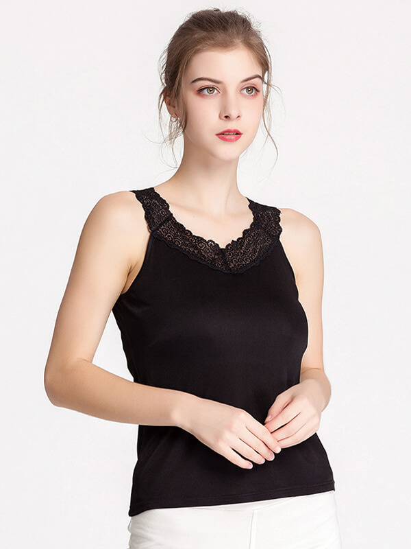 Women Sleeveless Silk Knitted Vest With Soft Lace Straps