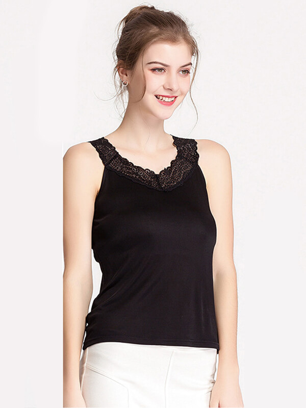 Women Sleeveless Silk Knitted Vest With Soft Lace Straps