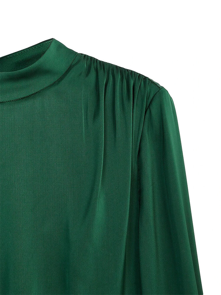 22 Momme Green Mock Neck Formal Silk Dress for Women
