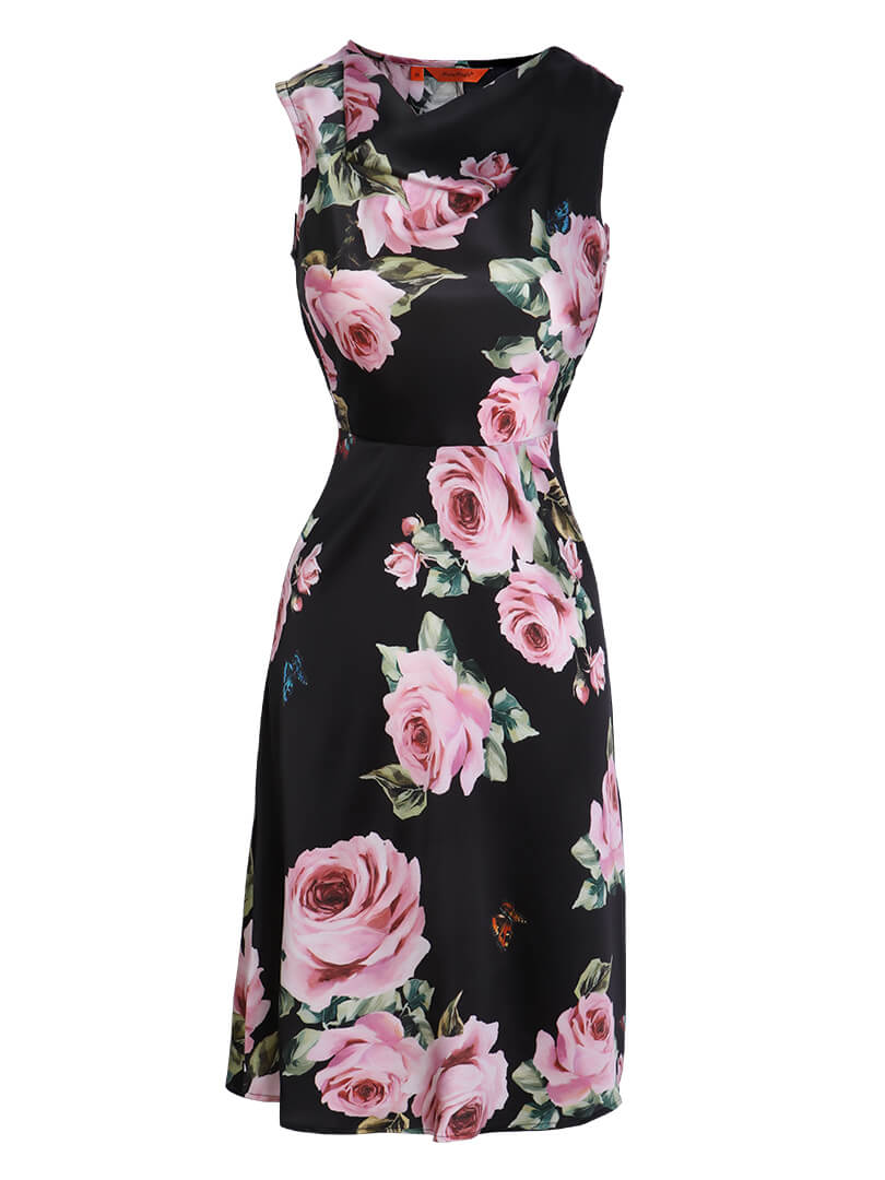22 Momme Green Mock Neck Formal Silk Dress for Women