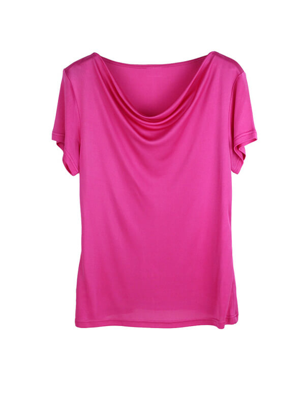 Womens Short-sleeved Cowl Neck Mulberry Silk Knitted Shirt