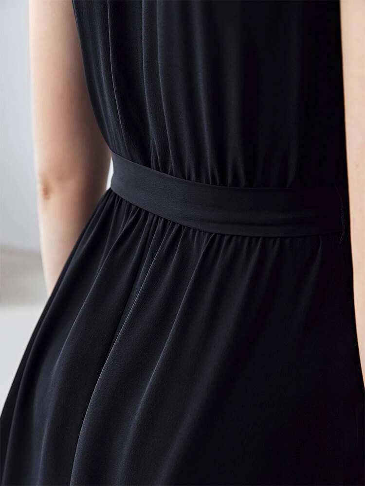 Summer Halterneck Belted Short Silk Dress