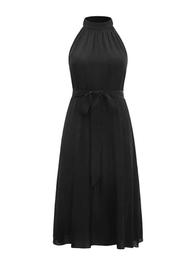 Summer Halterneck Belted Short Silk Dress