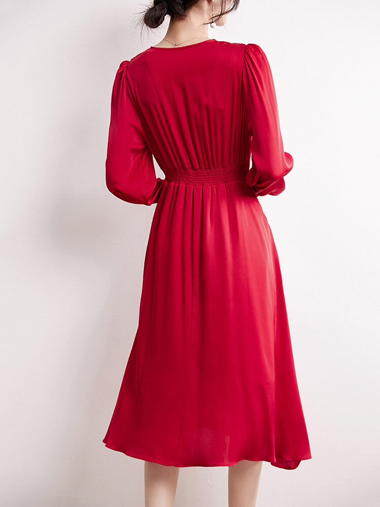 22 Momme Womens Long Sleeve V Neck Silk Wrap Dress