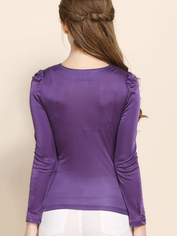 Women V-neck Wrapped Long Sleeve Silk Knitted Shirt