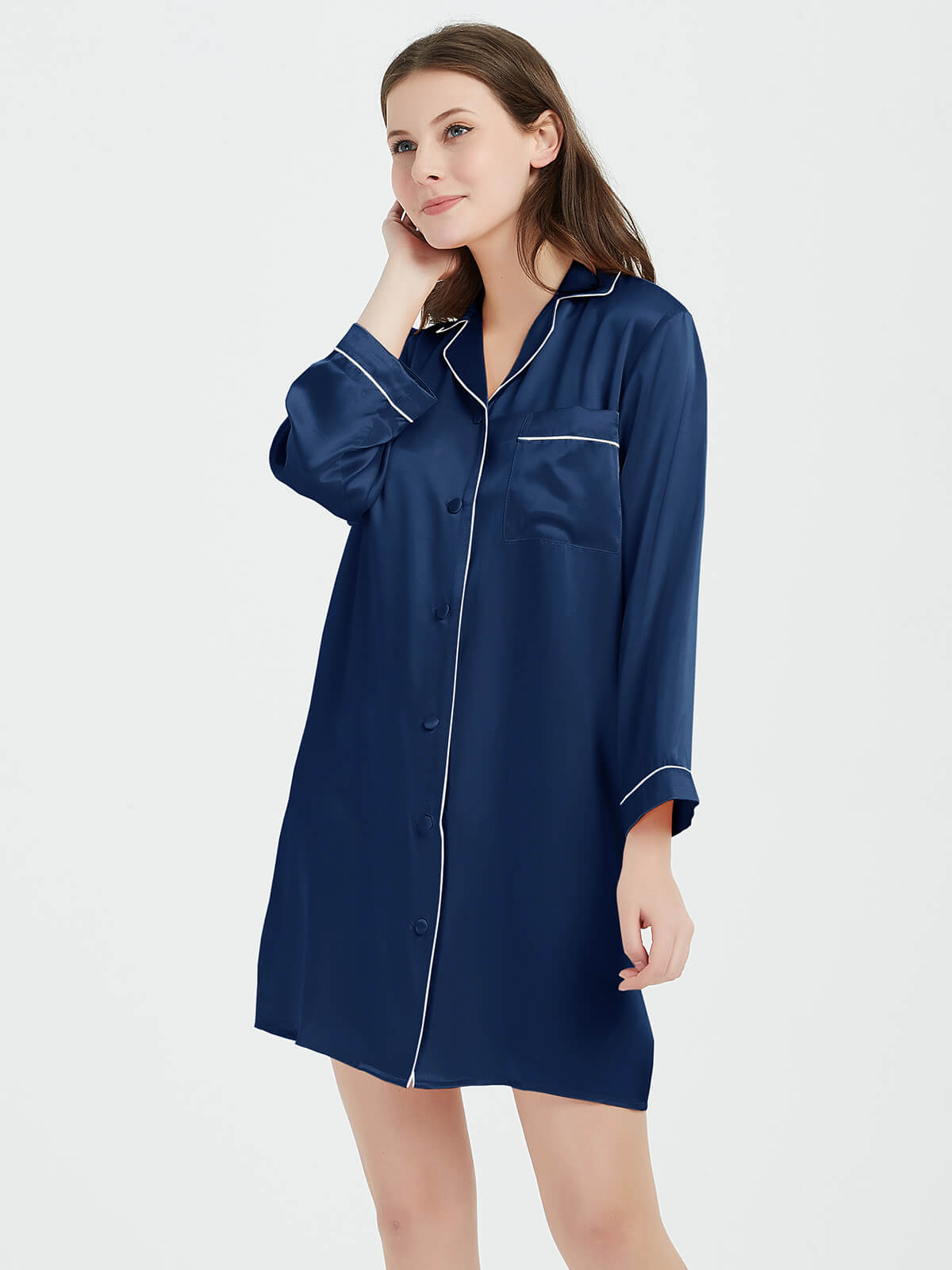 19 Momme Classic Elegant Long Sleeve Silk Pajama Shirt for Women