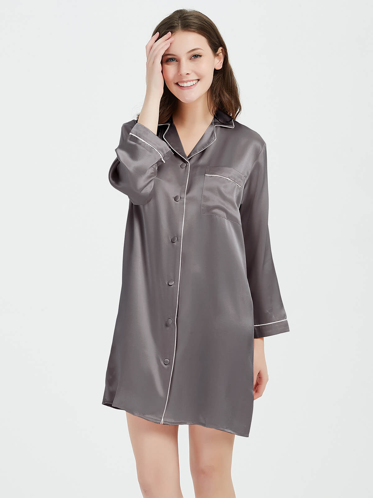 19 Momme Classic Elegant Long Sleeve Silk Pajama Shirt for Women