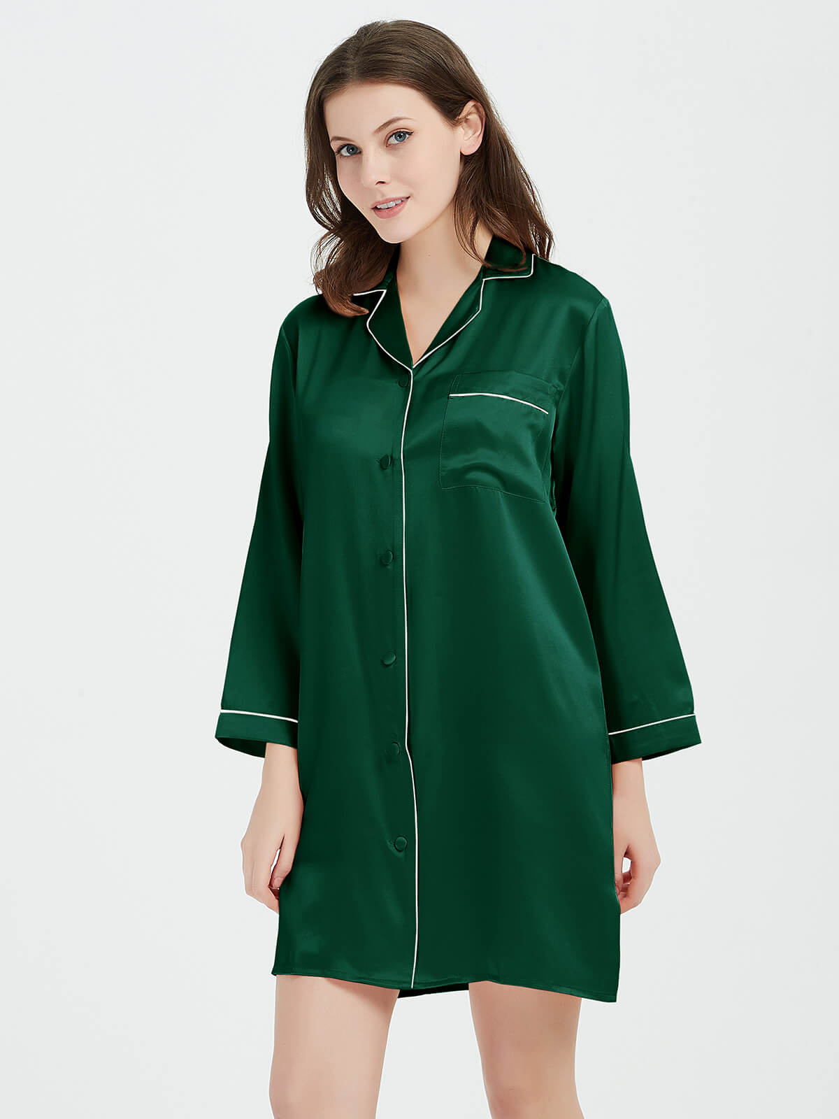 22 Momme Classic Long-Sleeve Silk Button-Down Sleep Shirt