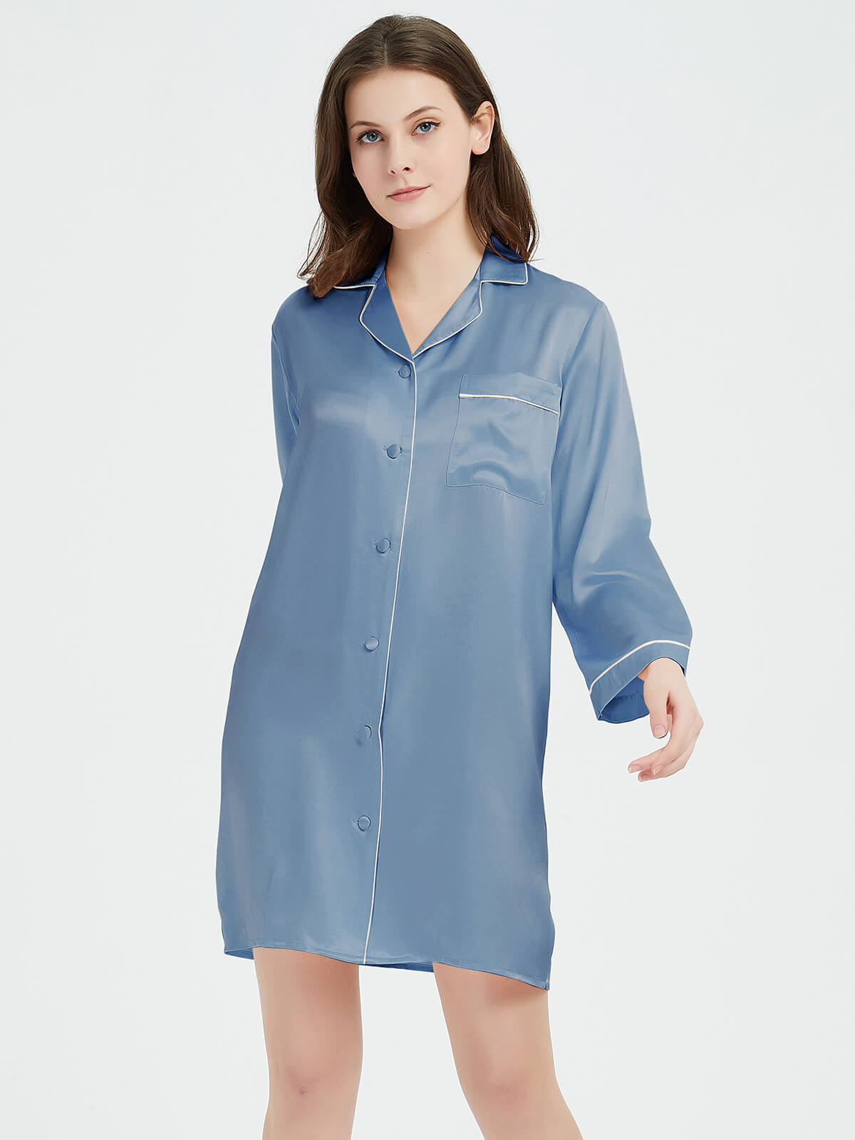 19 Momme Classic Elegant Long Sleeve Silk Pajama Shirt for Women