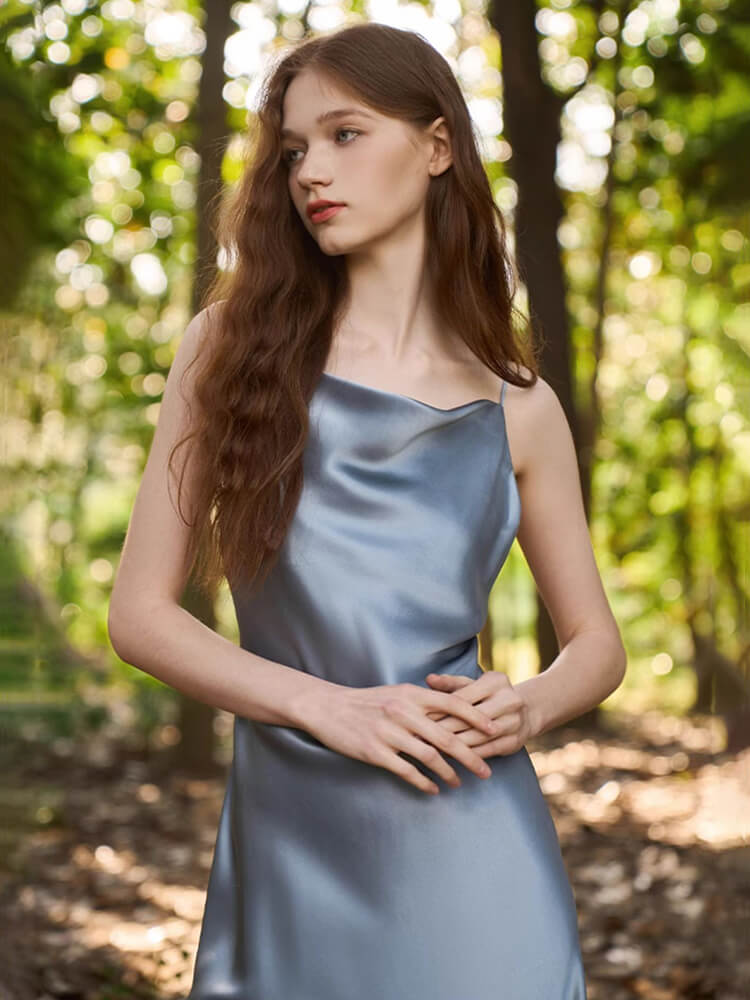 19 Momme Alluring and Elegant Cowl Neck Long Silk Slip Nightgown