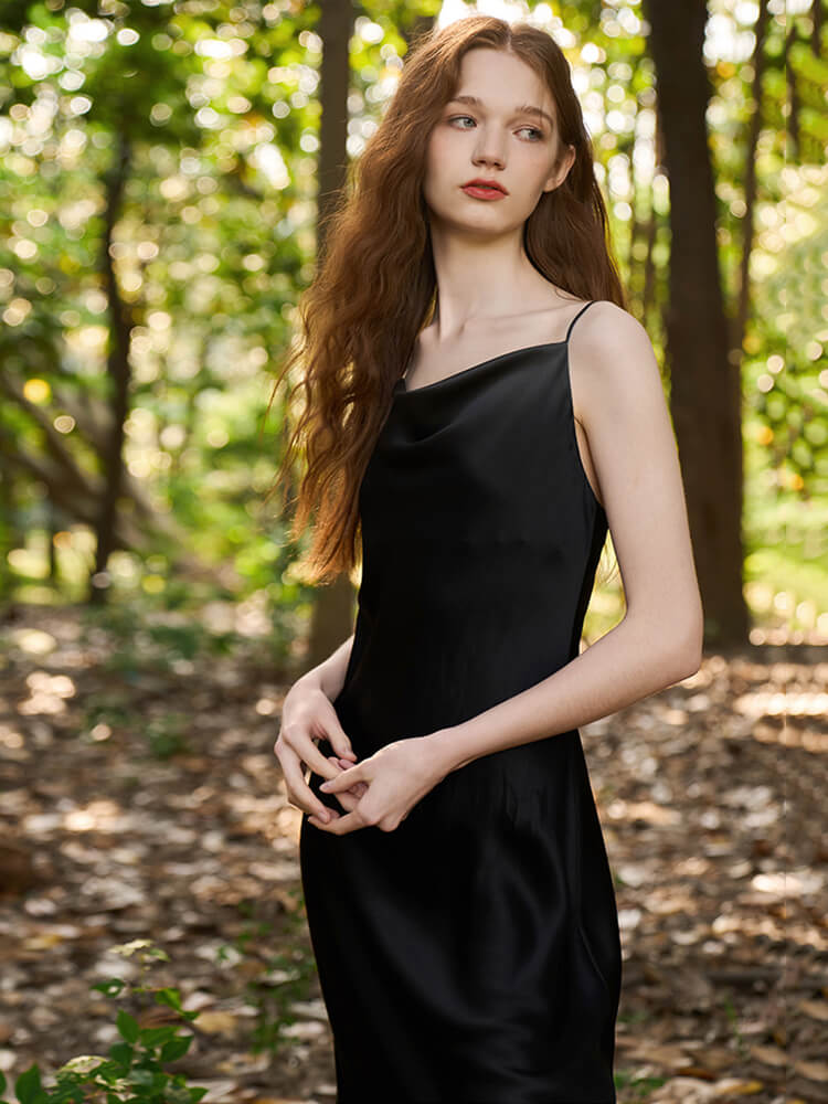 19 Momme Alluring and Elegant Cowl Neck Long Silk Slip Nightgown
