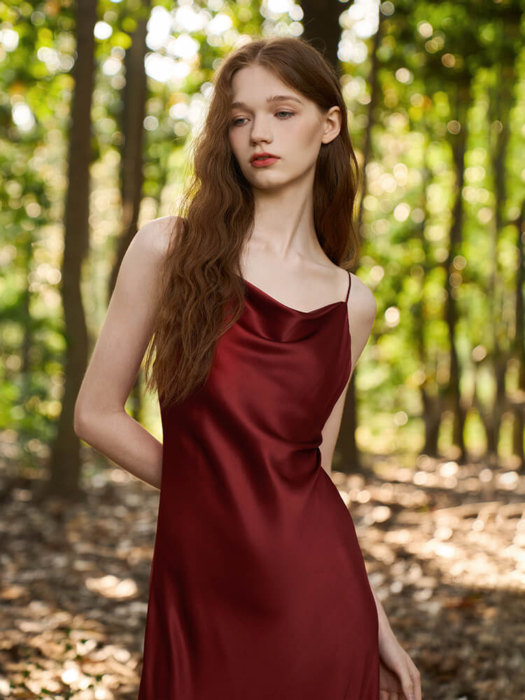 19 Momme Alluring and Elegant Cowl Neck Long Silk Slip Nightgown