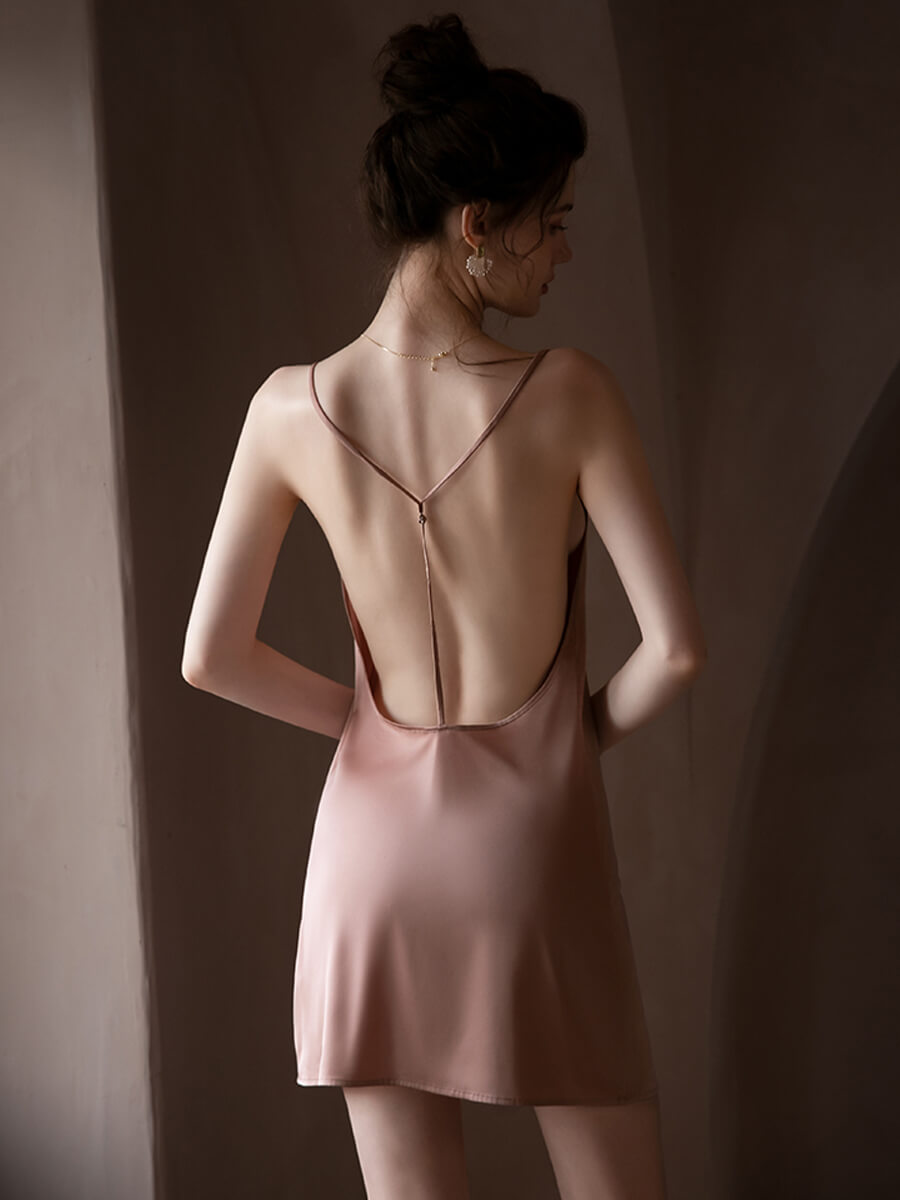 19 Momme Alluring and Elegant Cowl Neck Long Silk Slip Nightgown
