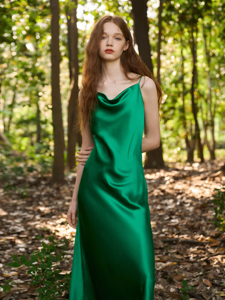 19 Momme Alluring and Elegant Cowl Neck Long Silk Slip Nightgown