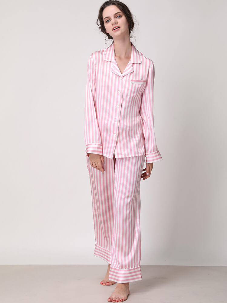 19 Momme Luxury Striped Full Length Womens Silk Pajama Set