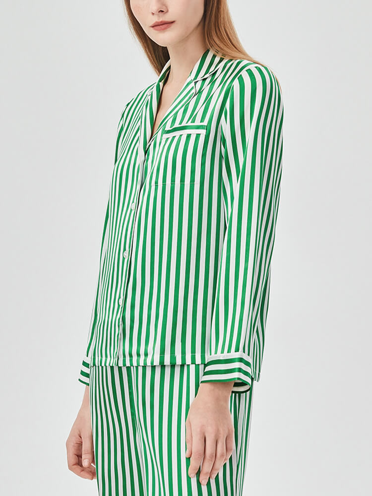 19 Momme Luxury Striped Full Length Womens Silk Pajama Set