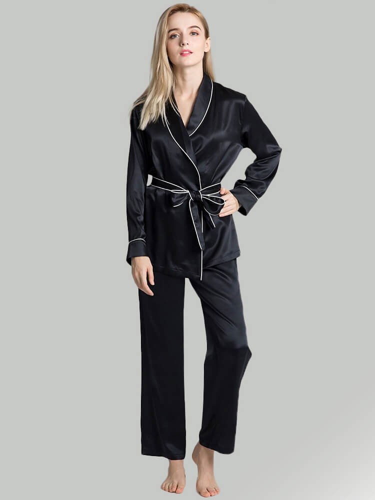 19 Momme Long Belted Silk Pajama Set For Women