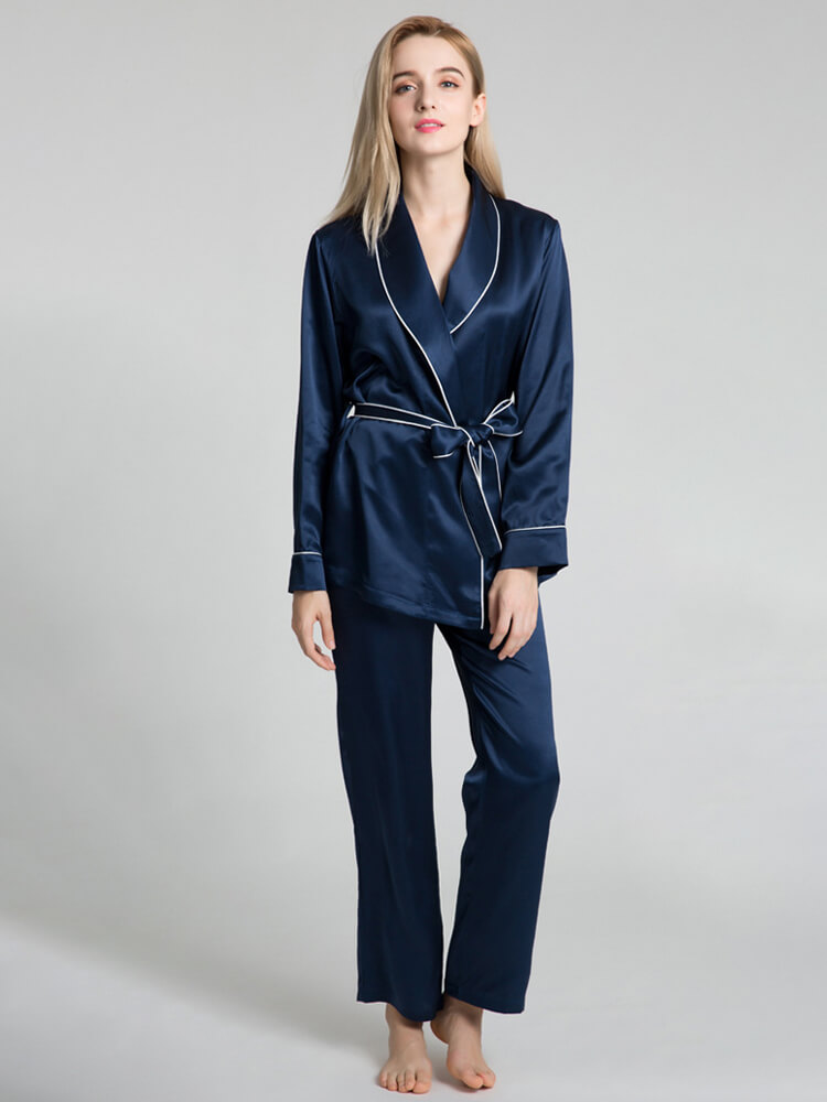 19 Momme Long Belted Silk Pajama Set For Women