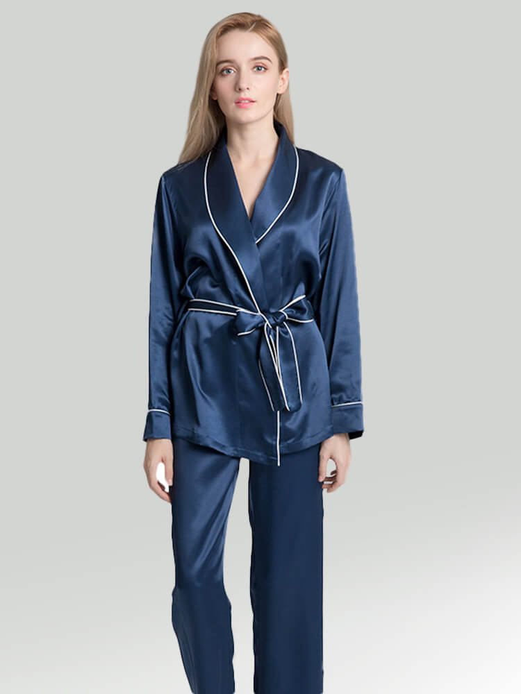 19 Momme Long Belted Silk Pajama Set For Women