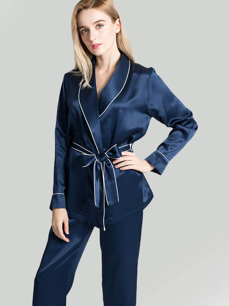 19 Momme Long Belted Silk Pajama Set For Women