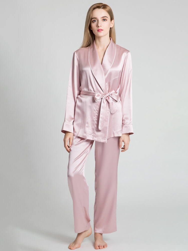 19 Momme Long Belted Silk Pajama Set For Women