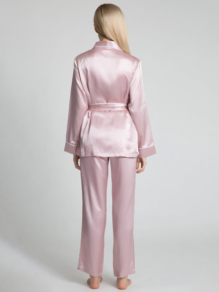 19 Momme Long Belted Silk Pajama Set For Women [FS016] - $249.00